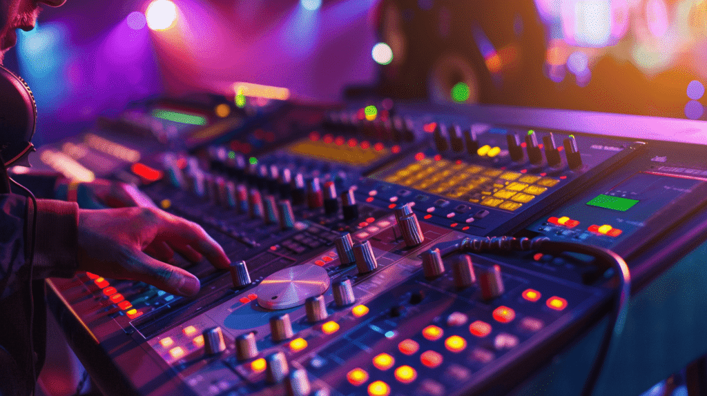 Sound engineer at mixing console