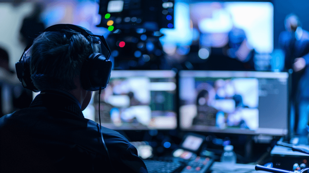 Live broadcast control room with operators
