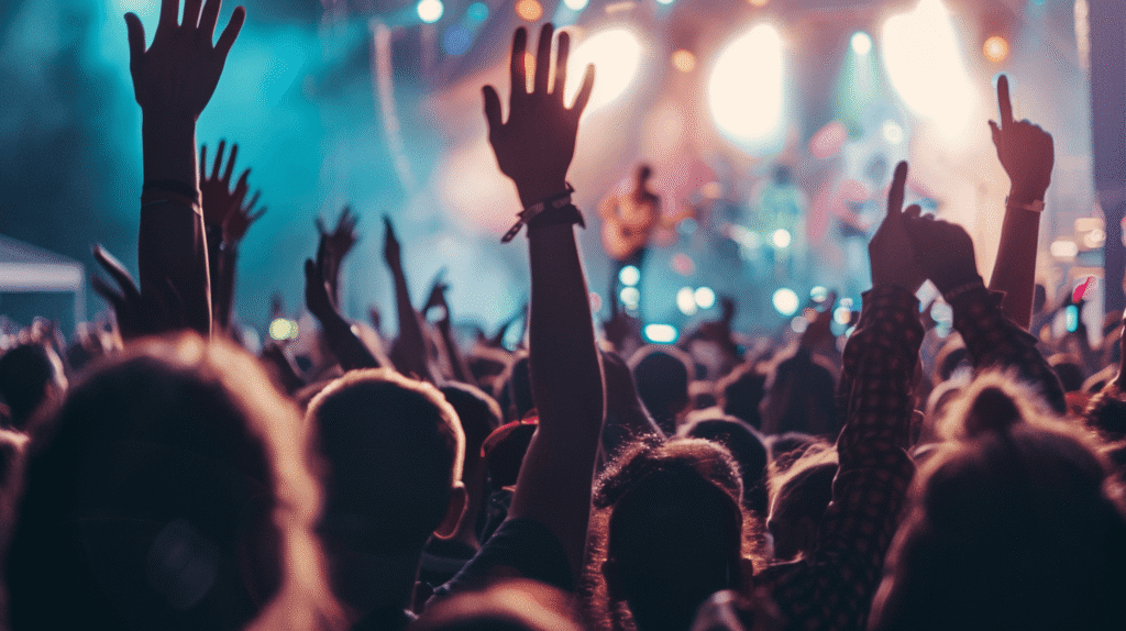 Open-air concert stage with audience