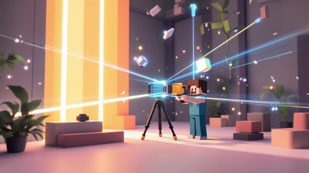 Voxel cinematographers using AI camera systems with holographic overlays.